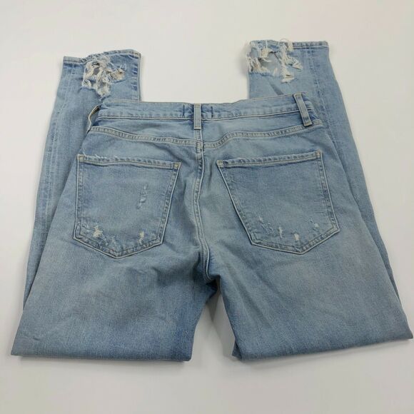 AGOLDE Sophie Distressed Jeans 26 (Fit 28W 25.5L) Blue Skinny Cropped Crop Rip - Picture 1 of 10